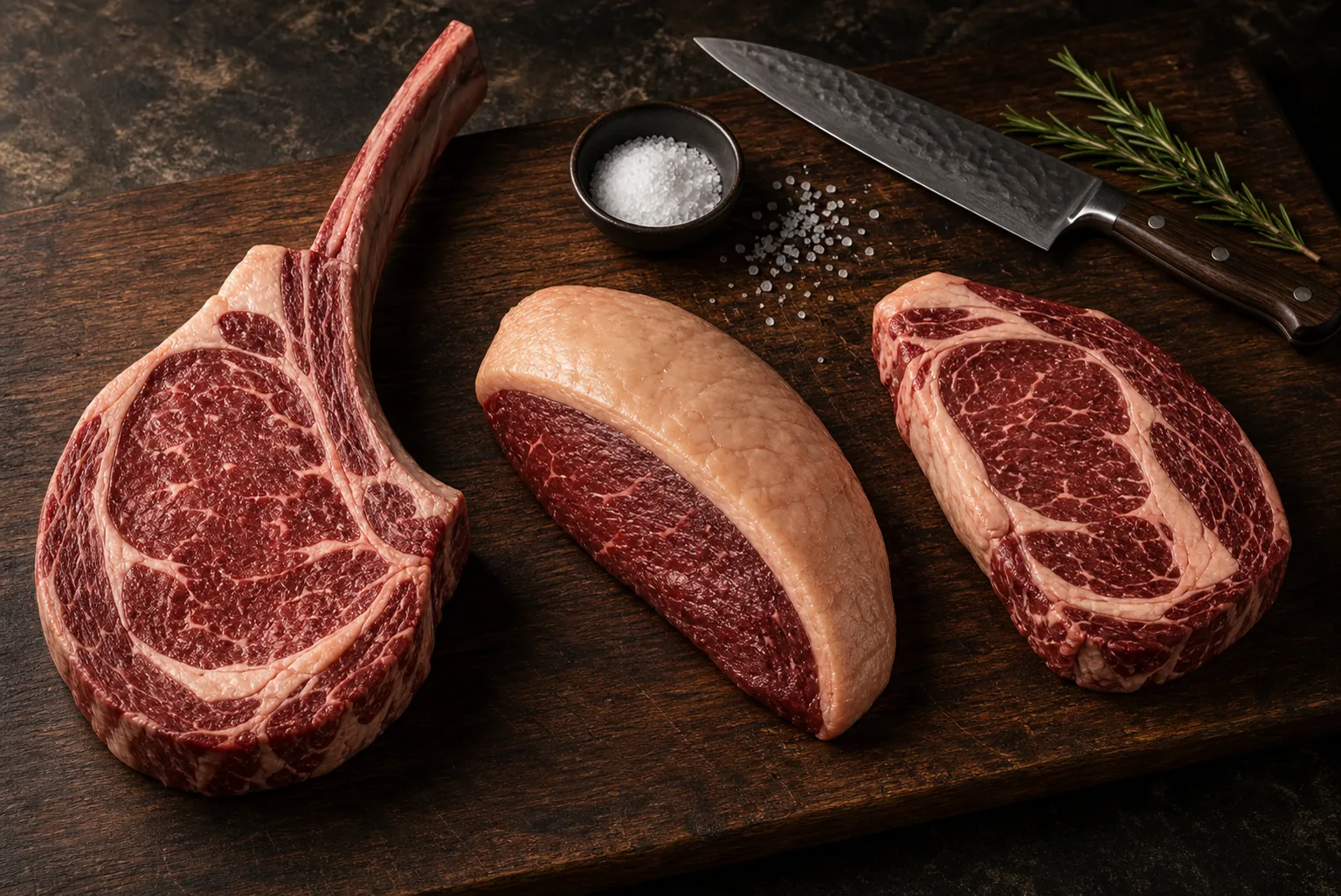 Comparativa editorial de tomahawk picaña y entrecot