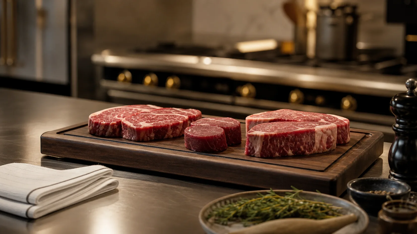 Cortes premium preparados en cocina profesional
